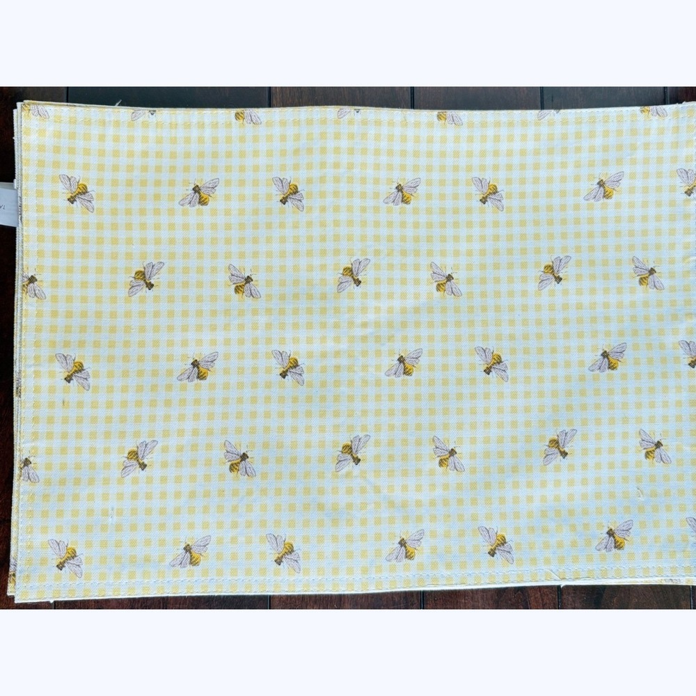 Tabitha Webb Yellow Gingham Honeybee Placemats Set of 4 Whimsy Cottagecore Decor